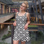 Printed knit dress, Damier Poulettes Sisters skater skirt, "Hell Fast"