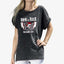 Women's Loose Black Acid Washed "Born to Rock" T-shirt