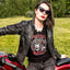 T-shirt femme, col V "Poulettes, Born to Ride" Noir