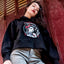 Sweat à capuche, coupe Crop Top Loose, Femme "Rebel Pin Up" Noir