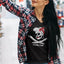 T-shirt femme col V "Poulettes Pirates" noir