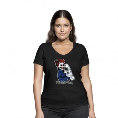 T-Shirts Teeshirt femme, manches courtes, col V "Rosie Power Poulette" Noir