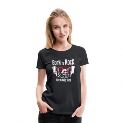 T-Shirts Teeshirt femme, manches courtes, col rond "Born To Rock" Noir