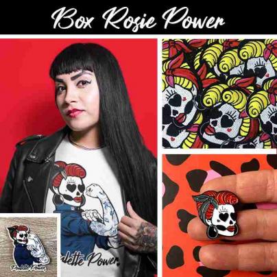 T-Shirts BOX Tee-shirt "Rosie Power Poulette" blanc + 1 pin's + 1 patch + 1 sticker