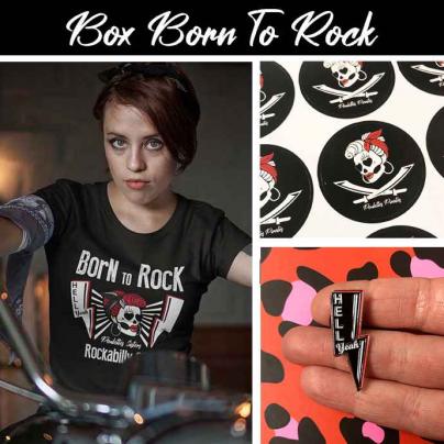 T-Shirts BOX Tee-shirt "Born To Rock" noir + 1 Pin's + 1 sticker