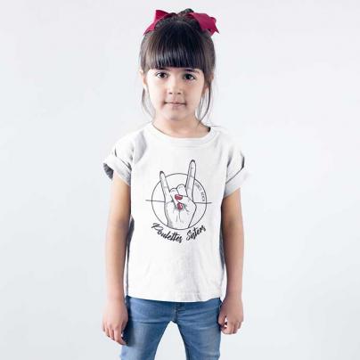 Mini Poulettes T-shirt col rond, manches courtes, enfant et ado "Hell Yeah Hand" Blanc