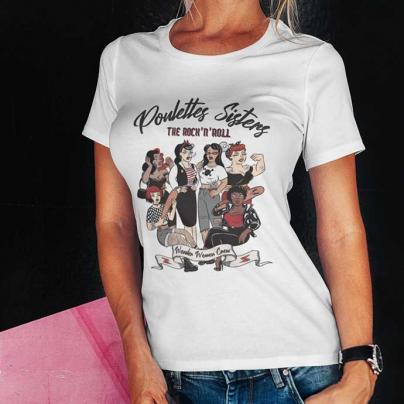 T-Shirts T-shirt Femme, manches courtes, col rond "Poulette Crew" collab Bidule Von Machin Blanc