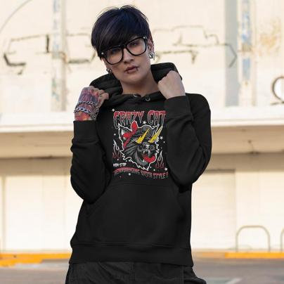 Sweatshirts Sweat à capuche Femme  "Crazy Cat" Noir