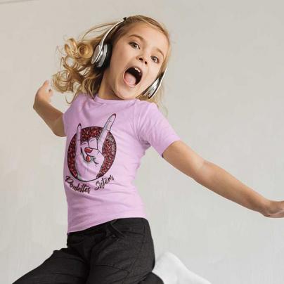 Mini Poulettes T-shirt col rond enfant "Hell Yeah Leopard" rose pastel