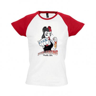 T-Shirts T-shirt Femme, manches courtes raglan, col rond "Fight Poulette" bicolore blanc / rouge