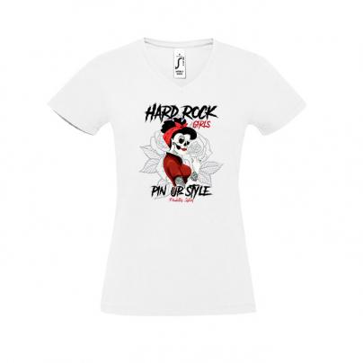 T-Shirts T-shirt Femme, manches courtes, col V "Hard Rock Girls" blanc