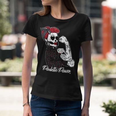 T-Shirts Teeshirt femme, manches courtes, col rond "Power Poulette Leo" Noir