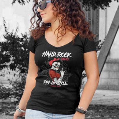 T-Shirts T-shirt Femme, manches courtes, col V "Hard Rock Girls" noir