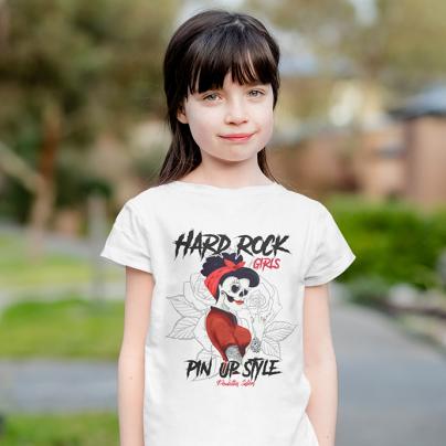 Enfant : Les Mini Poulettes T-shirt col rond, manches courtes, enfant "Hard rock Girl, Pin up style" Blanc