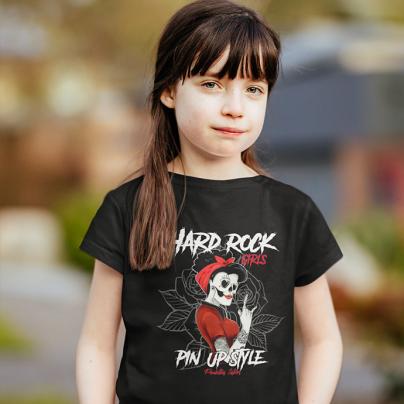 Enfant : Les Mini Poulettes T-shirt col rond, manches courtes, enfant "Hard rock Girls, Pin up style" Noir
