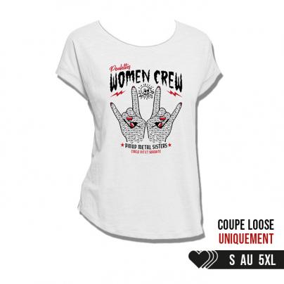 Fin de serie T-shirt Femme, coupe loose, encolure ronde "Women Crew" bicolore blanc