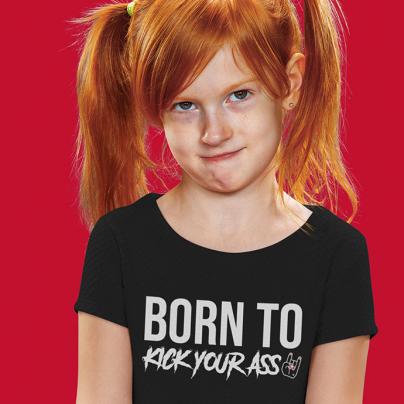 Enfant : Les Mini Poulettes T-shirt col rond, manches courtes, enfant "Born to Kick your Ass" Noir