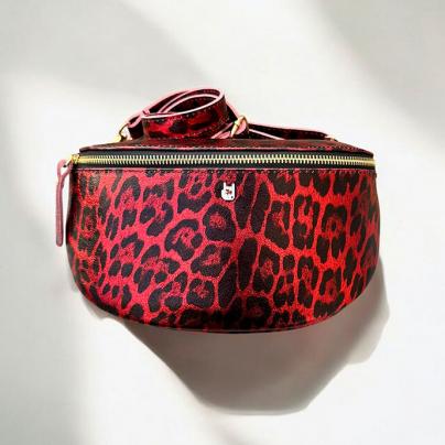 Sacs & Pochettes Banane en cuir lamé brillant imprimé Leopard, fabriqué en Italie, Rouge