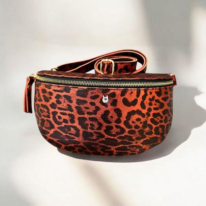 Sacs & Pochettes Banane en cuir lamé brillant imprimé Leopard, fabriqué en Italie, Orange