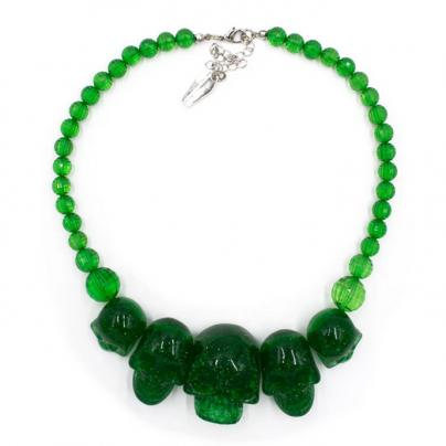 Bijoux Collier crâne KREEPSVILLE666 - Vert à paillettes