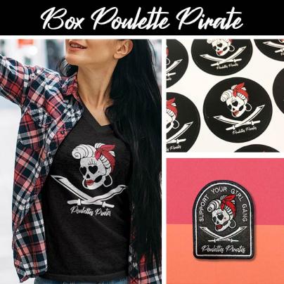 T-Shirts BOX Tee-shirt col V "Poulettes Pirate" noir